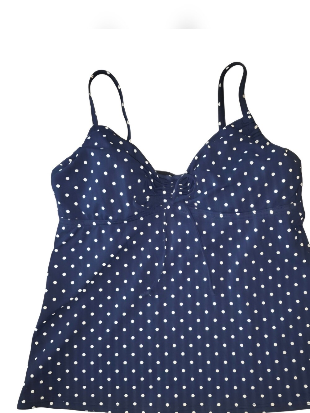 Lands' End Navy Blue Polka Dot Tankini Top